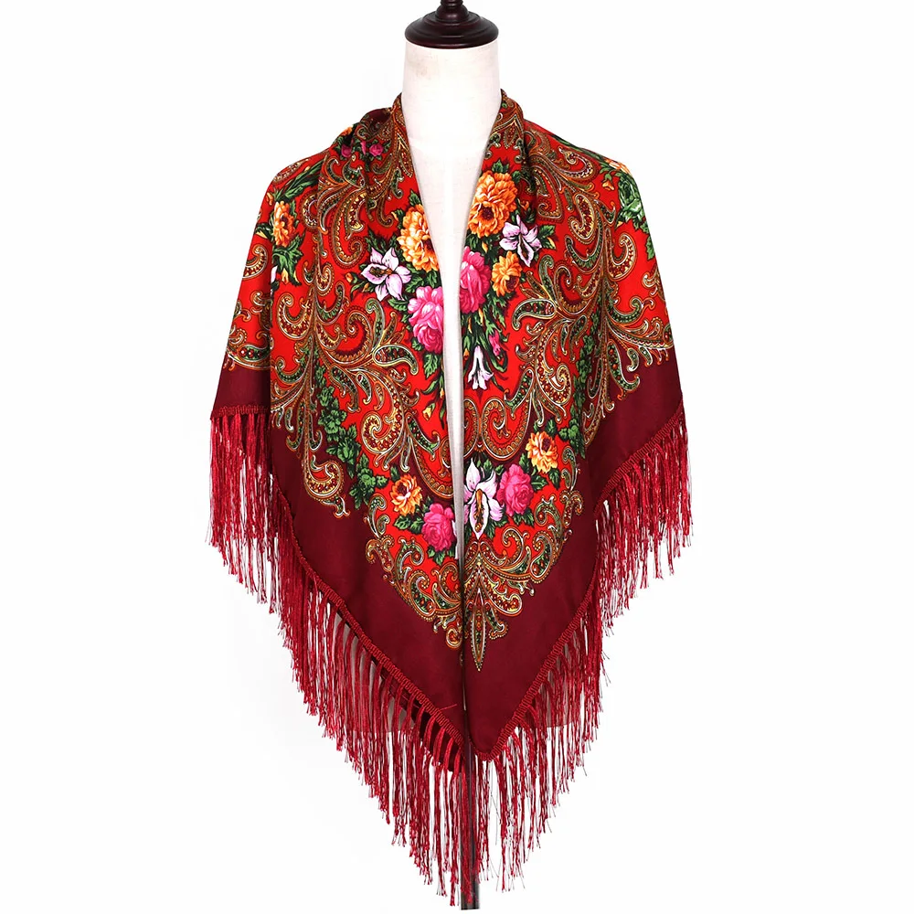 Russian Authentic Original Pavlovo Posad Shawl Scarf cotton fringe wrap