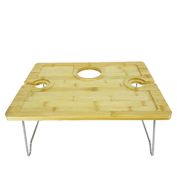 
High Quality Folding Portable Bamboo Outdoor Wine Table For Two Glasses And a wine bottle 