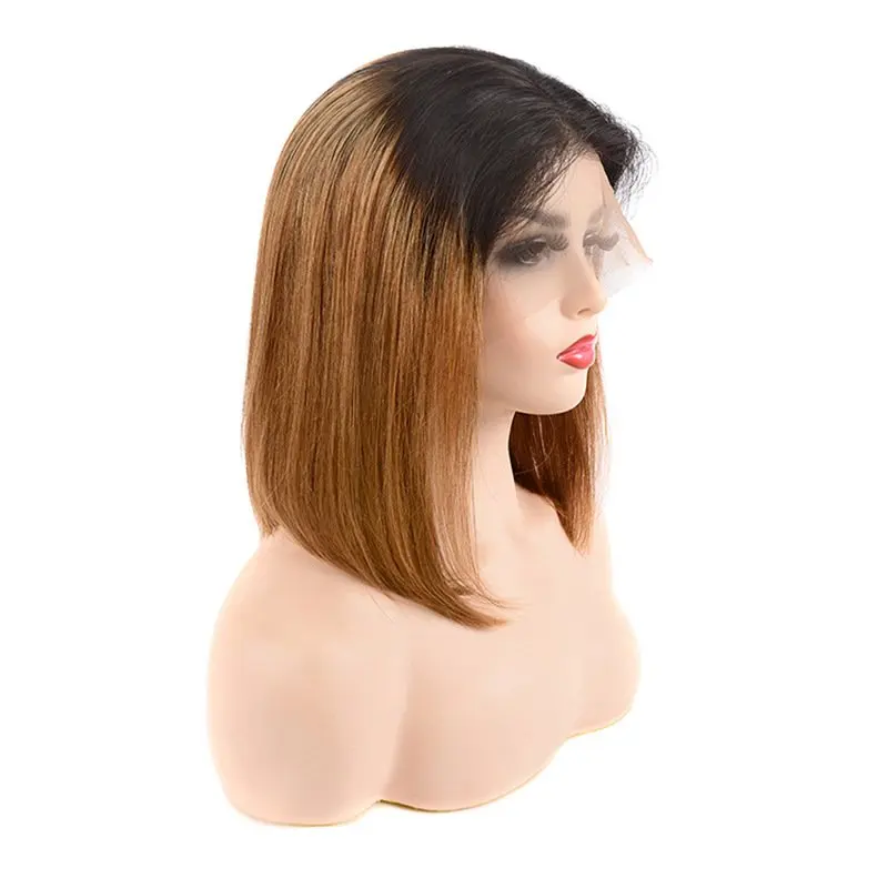 Straight Short Bob Transparent Hd Lace Human Hair Wig , colorful Pre Plucked Hairline Short Straight Bob Wigs