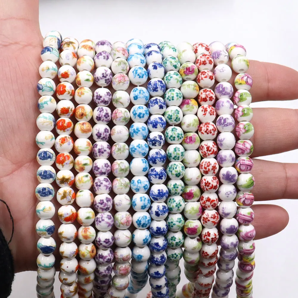 Handmade Porcelain Ceramic Flower Beads Loose 6mm 8mm 10mm & 18mm Diameter Clay Beads for Jewelry Making