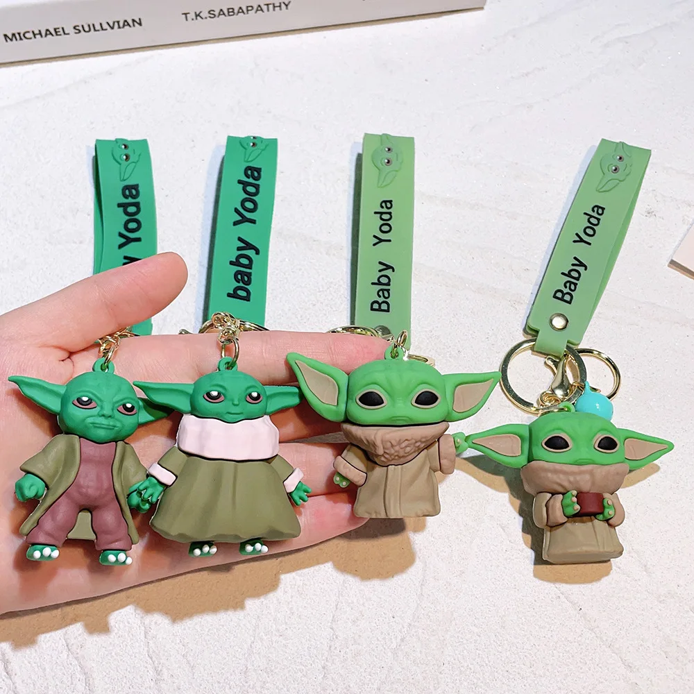 8 designs hot selling decoration gifts Anime figure souvenir 3d baby yoda Character pvc Animation star yoda key chain