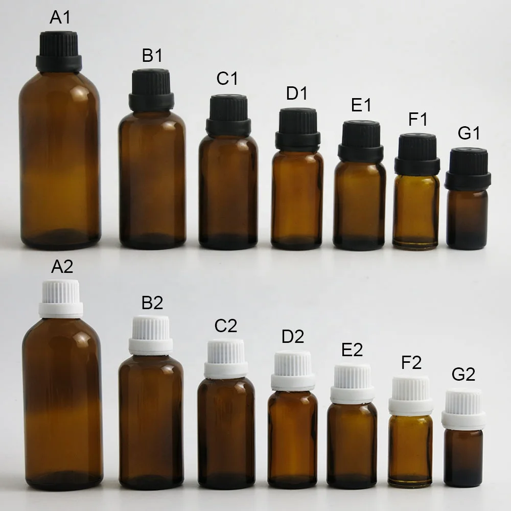 Empty 5ml 10ml 15ml 20ml 30ml 50ml100ml Amber Glass Essential Oil Bottle With Childproof Cap