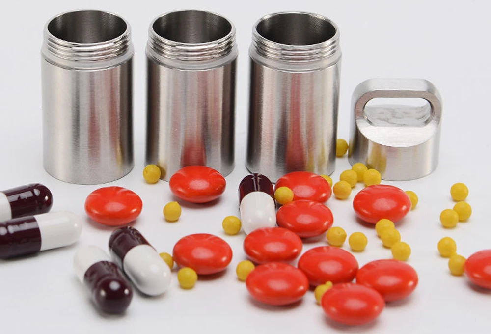 Waterproof Stainless Steel Pill Bottle Medicine Container Holder for Outdoor Travel Camping Small Pill Organizer Box