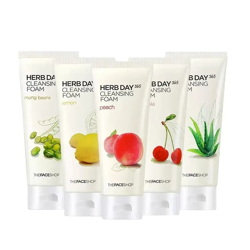 Korean Herbal Aloe Vera Lemon Face Wash Deep Cleansing Hydrating Foam Makeup Remove Gel Oil Control Foam Cleanser