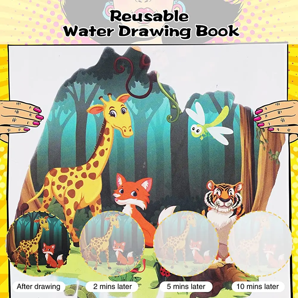 Water Coloring Magic Book for Toddlers Reusable Cartoon Water Reveal Activity Painting Book Educational Learning Toy Gifts