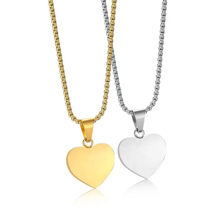 2022 wholesale high polished engravable stainless steel simple flat blank heart pendant