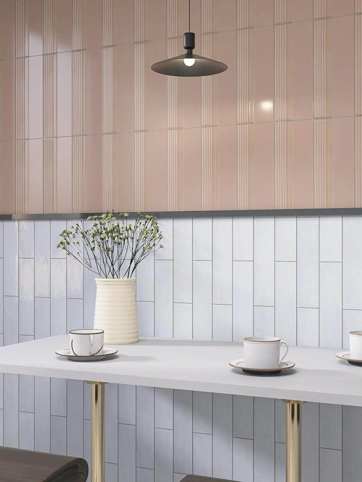 Nordic Kitchen Backsplash 68*280mm Pearl Glaze Bathroom Splicing White Gloss Metro Ceramic Tiles