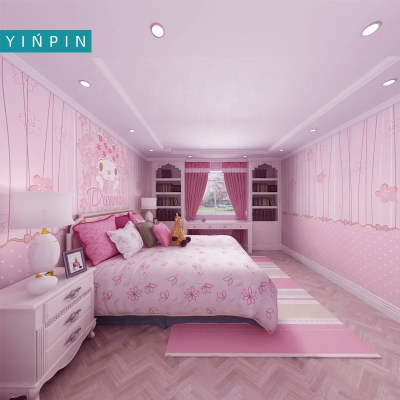 Popular funny cartoon 3D mural wallpapers moisture proof for girl bedroom