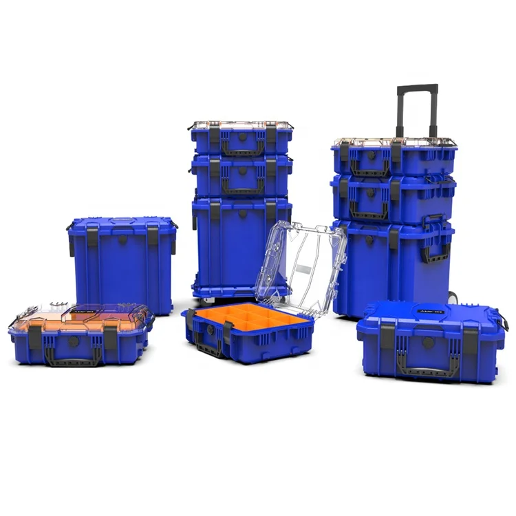 Glary blue trolley tool case box set box with wheels multi-purpose stackable hard tool case box heavy duty tool case set