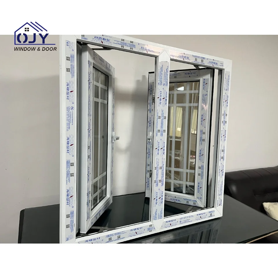 Conch profile style white upvc/pvc casement hurricane impact windows with grill