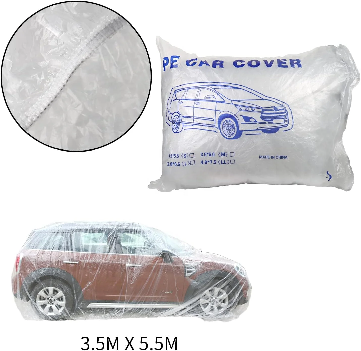 Waterproof Dustproof Full Exterior Covers Universal Plastic Car Cover Disposable for Sedan Outdoor Snow Rain Weather