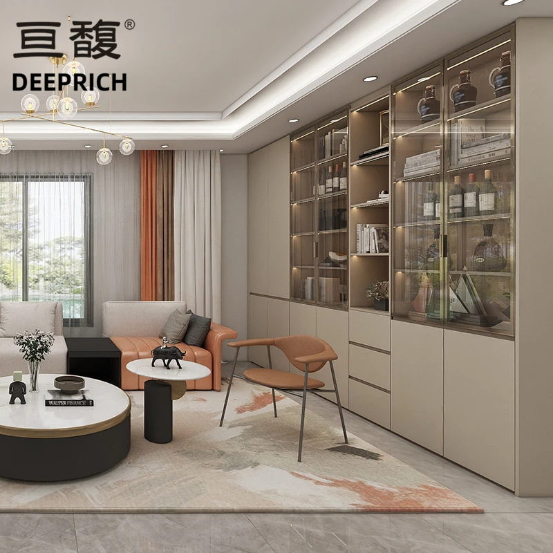 HQ084 DEEPRICH fullhouse custom wine cabinet dark light luxury metal glass bookcase panel closet walkin closet bedroom furniture