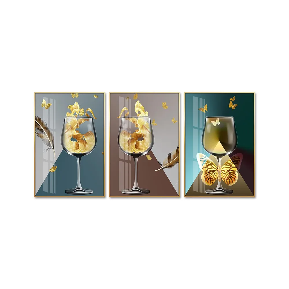 Huamiao 40*60cm Feather And Goblet Printing Painting For Living Room Framed Crystal Porcelain Painting