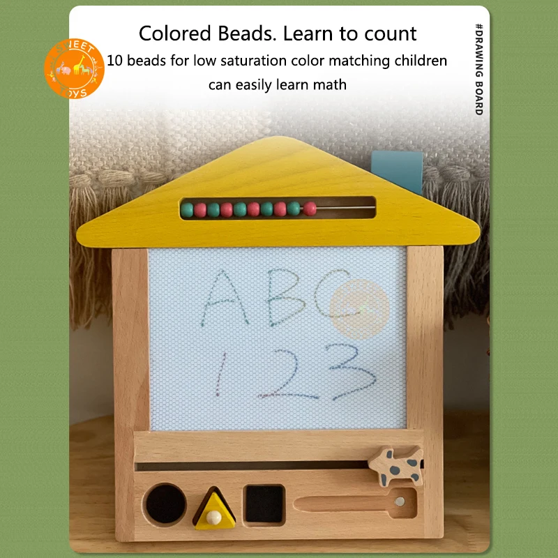 Wooden Drawing Board Writing Coloring Erasable Cartoon Household Multifunction Toy For Early Educational and Distant Learning