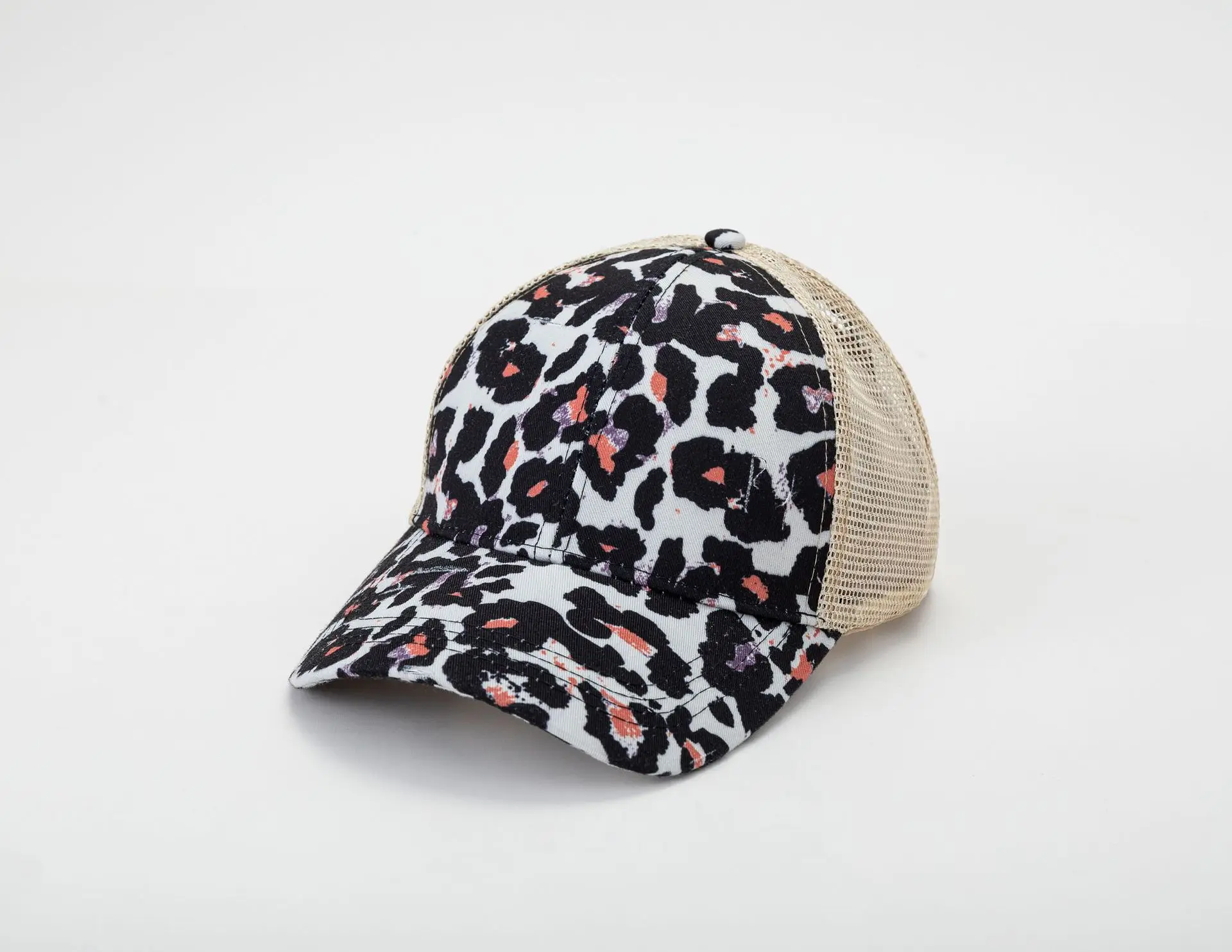 CrissCross Ponytail Hat Washed Distressed Mesh Womens Baseball Dad Hat Messy Bun Trucker Ponycap Leopard Ponytail Hat for Women