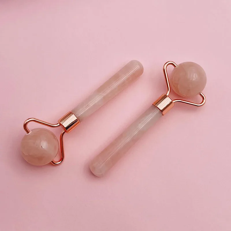 2024 Custom Logo Face Massage 100% Natural Pink 3d Jade Roller Mini Rose Quartz Jade Rollers For Girls