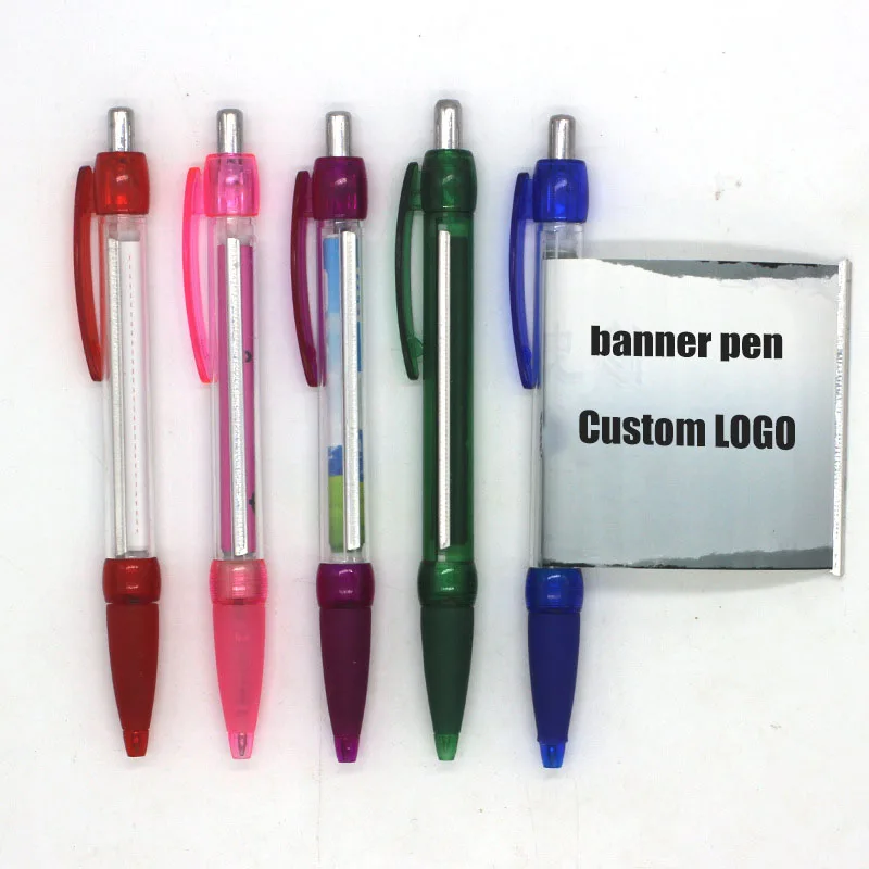 custom printing advertising Plastic ballpoint pen pull out Flag Banner pen promotional pens with logo
