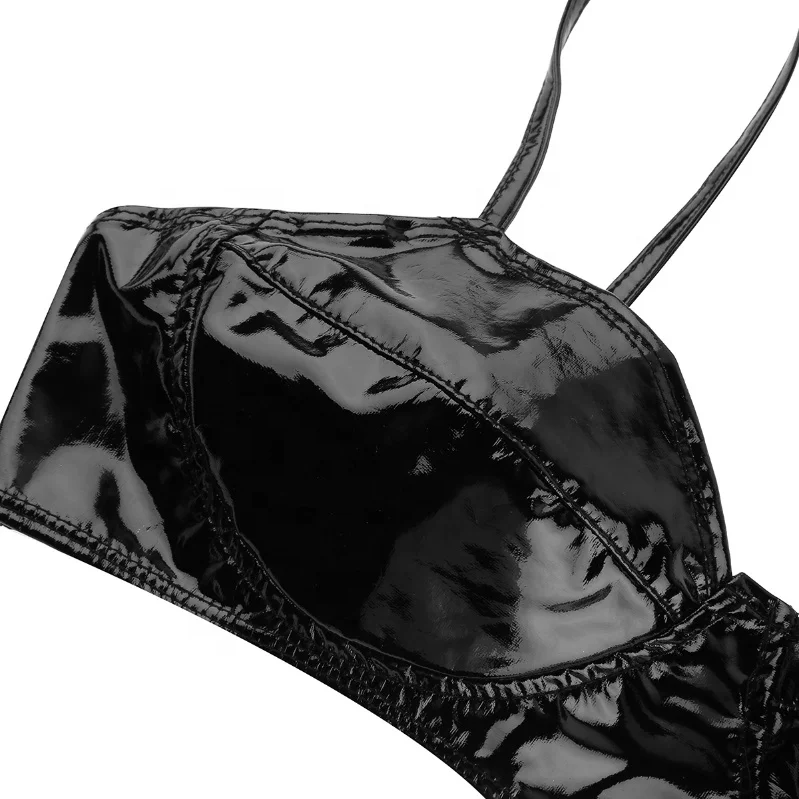 Women Lingerie Fashion Faux Leather Wire-Free No Pad Bra Top for Raves Dances Clubwear Hot Sexy Boobs in Bra