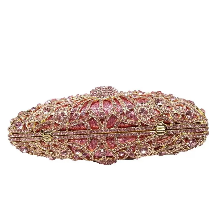 Chi belle luxury bling crystal rhinestone pink peacock purse party for ladies evening bag