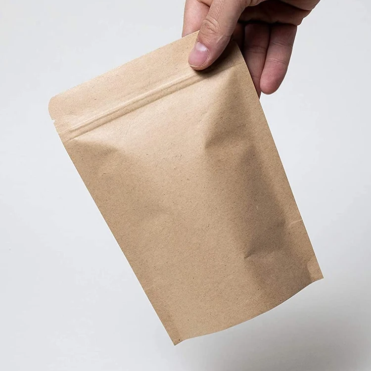 Kraft Paper Resealable Aluminum Foil Lined Flat Heat Sealable Food Packaging Pouches Bags With Zipper