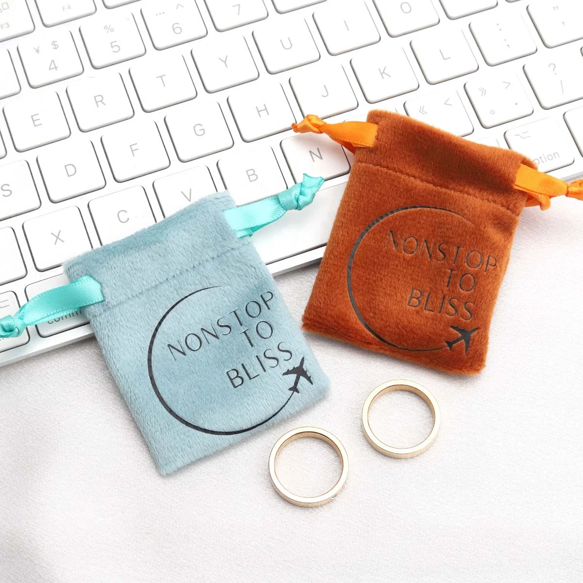 Customized Size Mini Ring Earring Bag Logo Printed Small Velvet Drawstring Packing Pouch For Jewelry