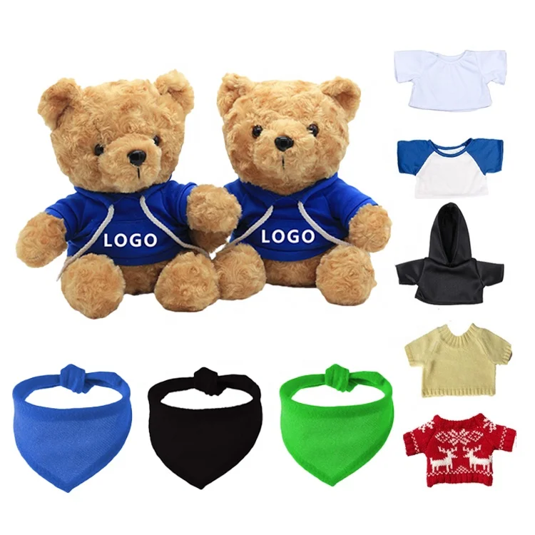 SongshanToys Customised OEM Plush Soft Toy Small Mini Brown Teddy Bear custom logo colorful hoodie t shirt Stuffed Animal Gift