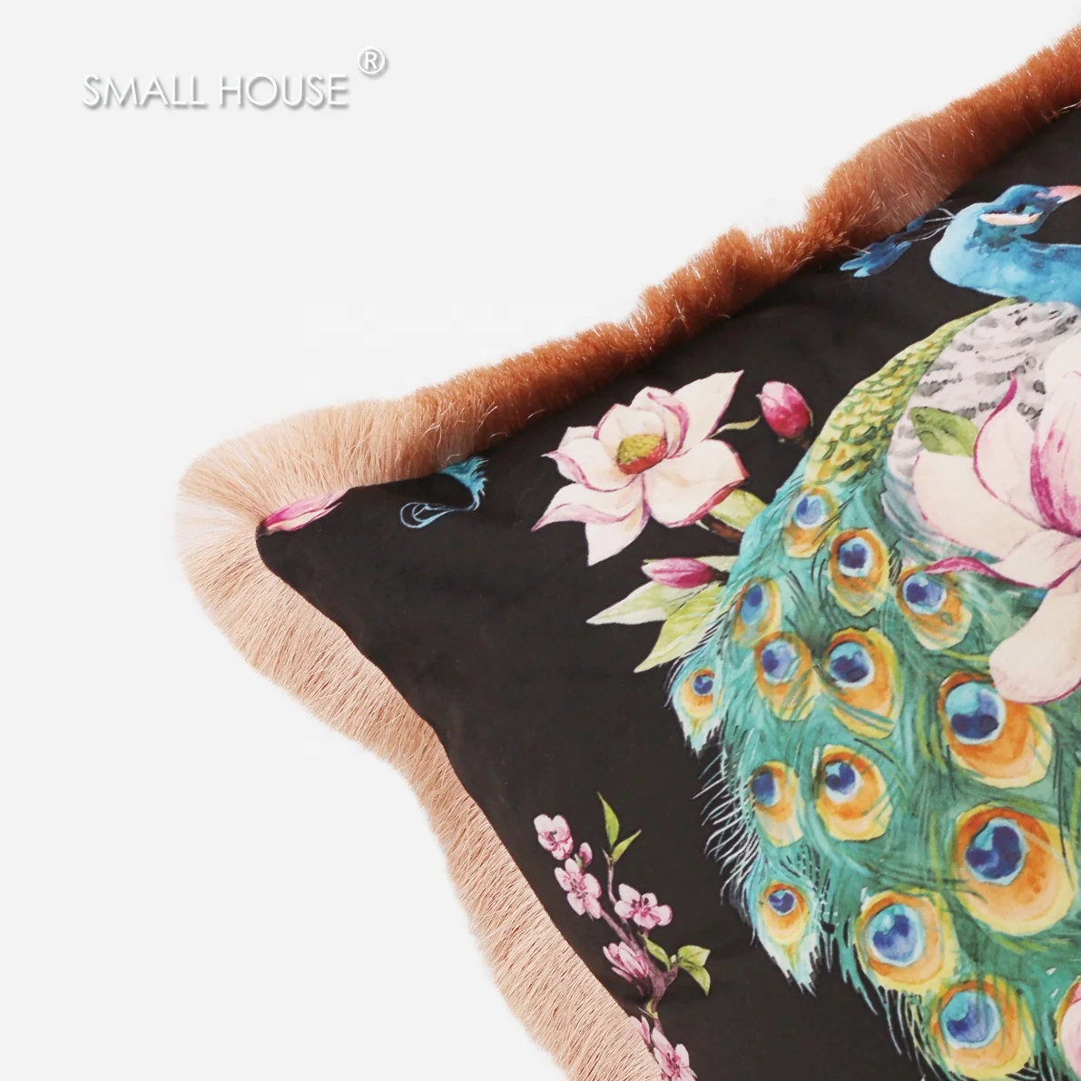 
Wholesale peacock digital printing fashion home decor soft cushion cover throw pillow with tassel 