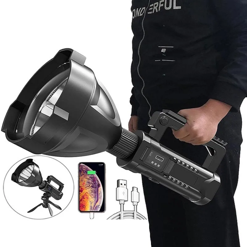 Portable Powerful LED Flashlight Work light Handheld Searchlight USB Rechargeable Spotlight Waterproof Torch Light