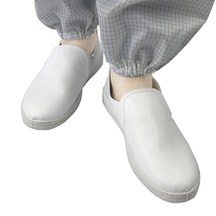 
ESD PU Shoes Comfort Reusable Soft Upper PVC Outsole Antistatic White Cleanroom ESD Working Shoes 