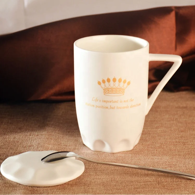 Ceramic black coffee cup porcelain coffee mug with lid and spoon for Valentine gift