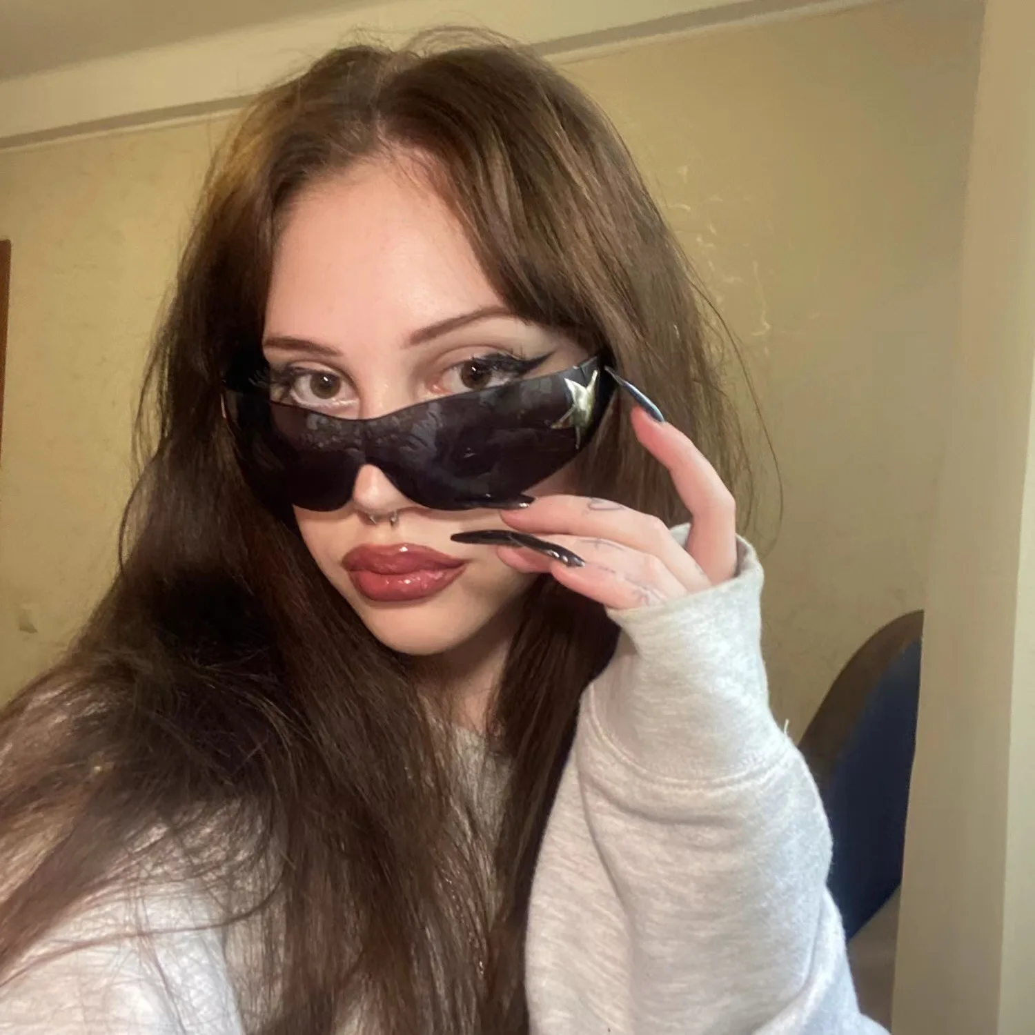 Imanba 3531 Popular Y2K one-pieces Gradient lens man fashion big frame ins women personality black silver Sunglasses UV400