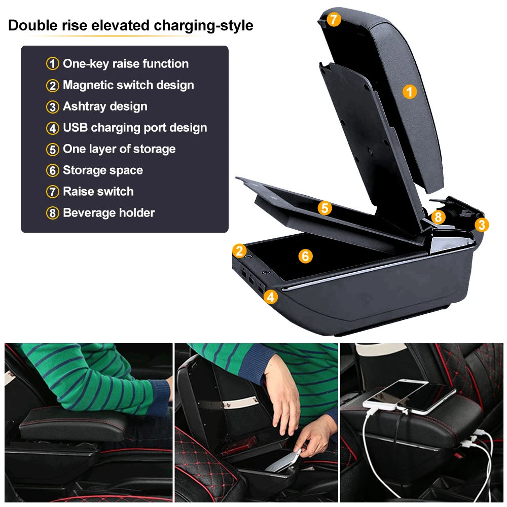 Hot Selling Car Armrest Box Armrest With USB Charger Cup Holder Car Storage Box Console Organizer For Toyota Prius Aqua Japan