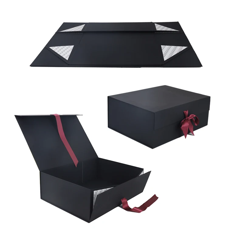 New Design Adhesive Magnetic Box Wholesale Black Color Foldable Gift Box