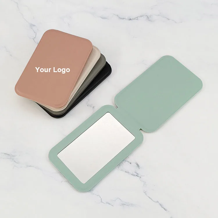 SAIYII Customized Logo Pu Leather Compact Vanity Mirror Rectangle Black Portable Travel Makeup Mirror Pocket  Mirror for Women
