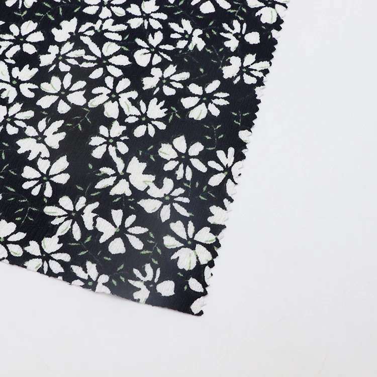 Custom printed floral pattern polyester spandex soft warp knitting fabric for clothing tops dress