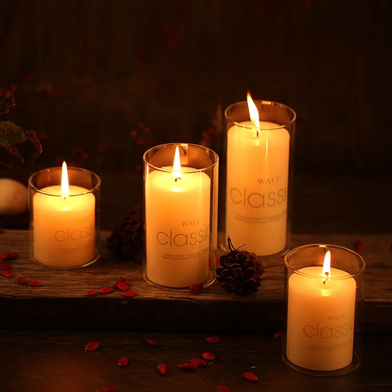 Clear Cylinder Glass Candle Holder Candlestick Round Jar For Wedding Hotel Restaurant