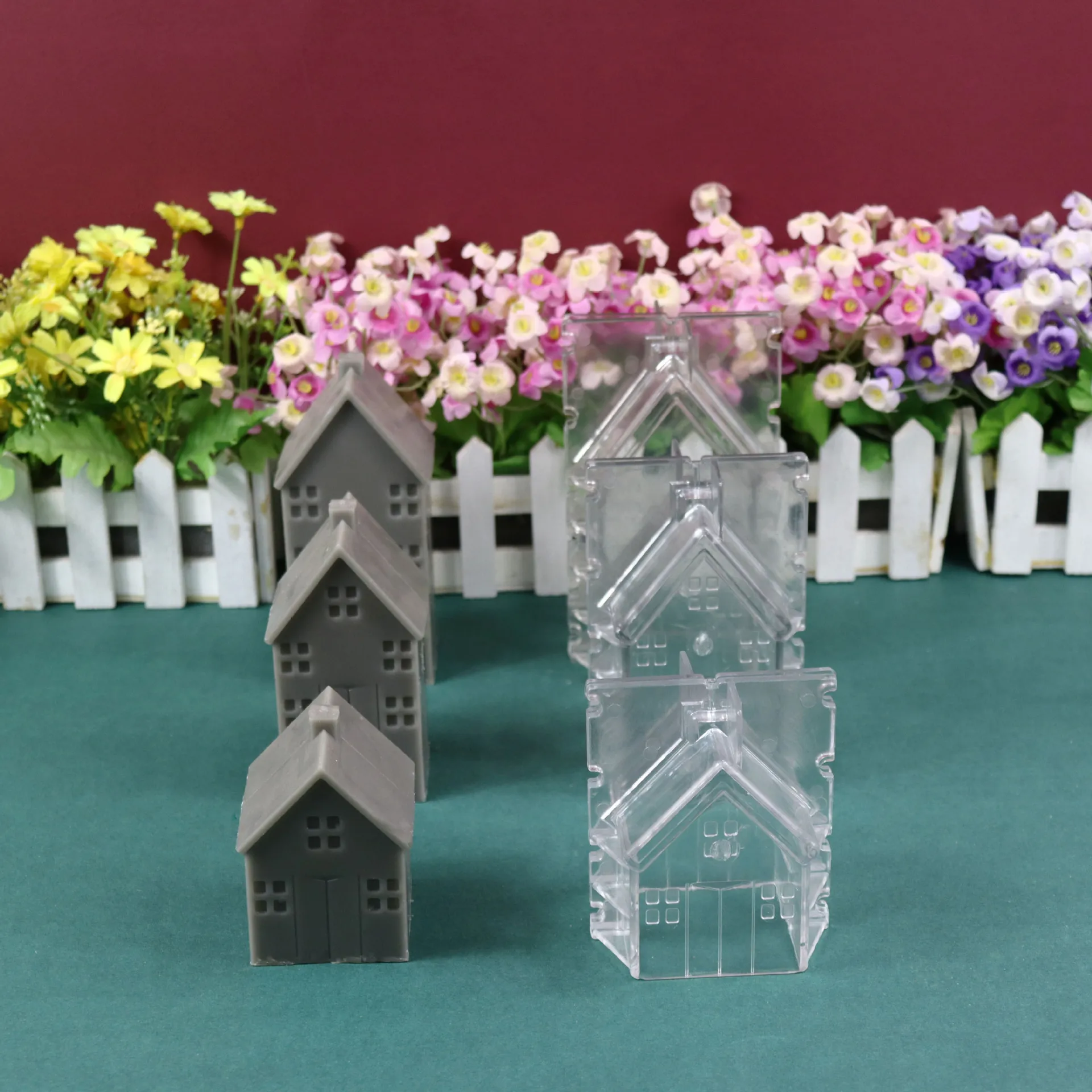 HY Small House Candle Acrylic Molds for Acrylic Villa Wooden House Candle Making Mold
