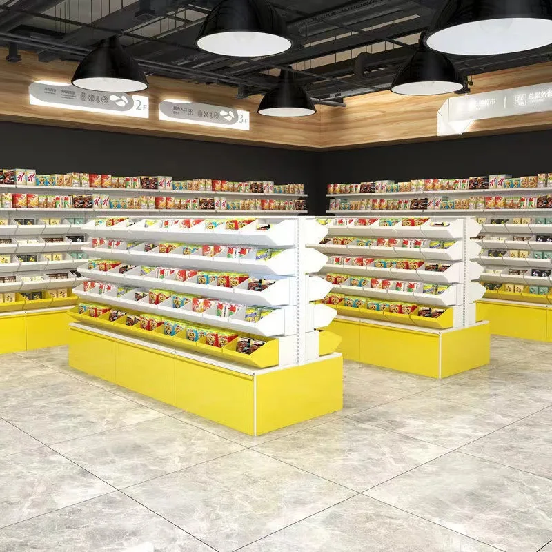 Supermarket bulk snack shelf display rack custom bulk bread drink rack food biscuit candy rack