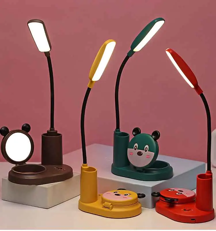 LED Makeup Mirror USB Charging Lamp Girls Bedside Lamp With Pen Holder Portable Table Lamp Night Light