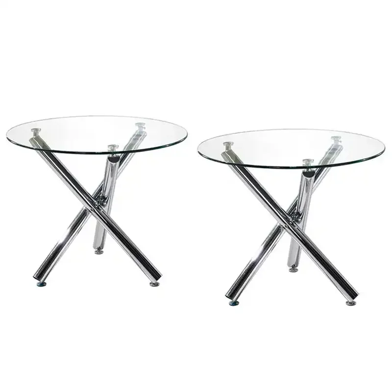 Dinning Restaurant Conference Furniture Modern Stainless Steel Transparent Round Tempered Glass Dining Table