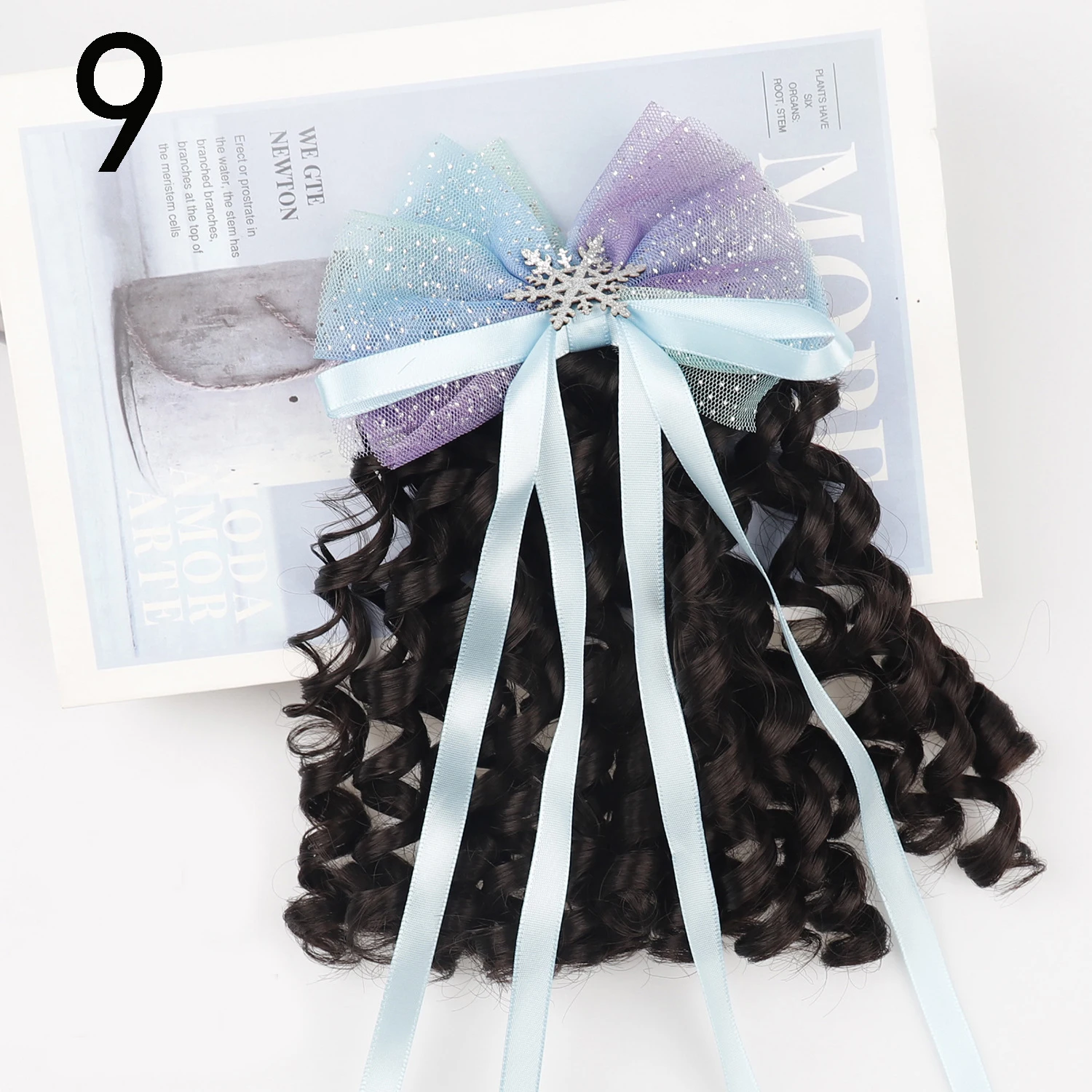 Hair spiral bouncy curly 8inch colorful rainbow kids ponytail with bow Tie Customized with clips