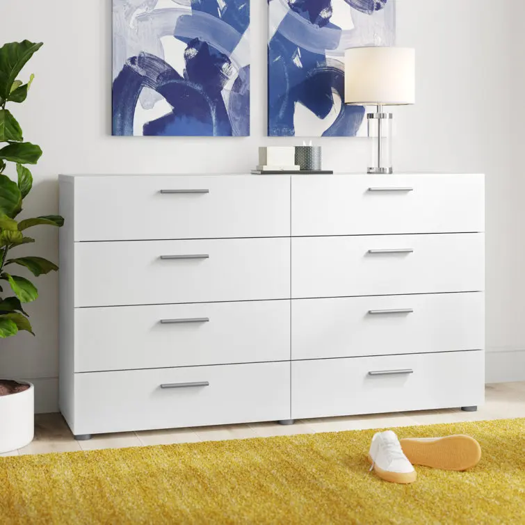Modern Style Plenty Storage Room Wooden 8 Drawers Chest White Dresser for Bedroom Dresser Cabinet