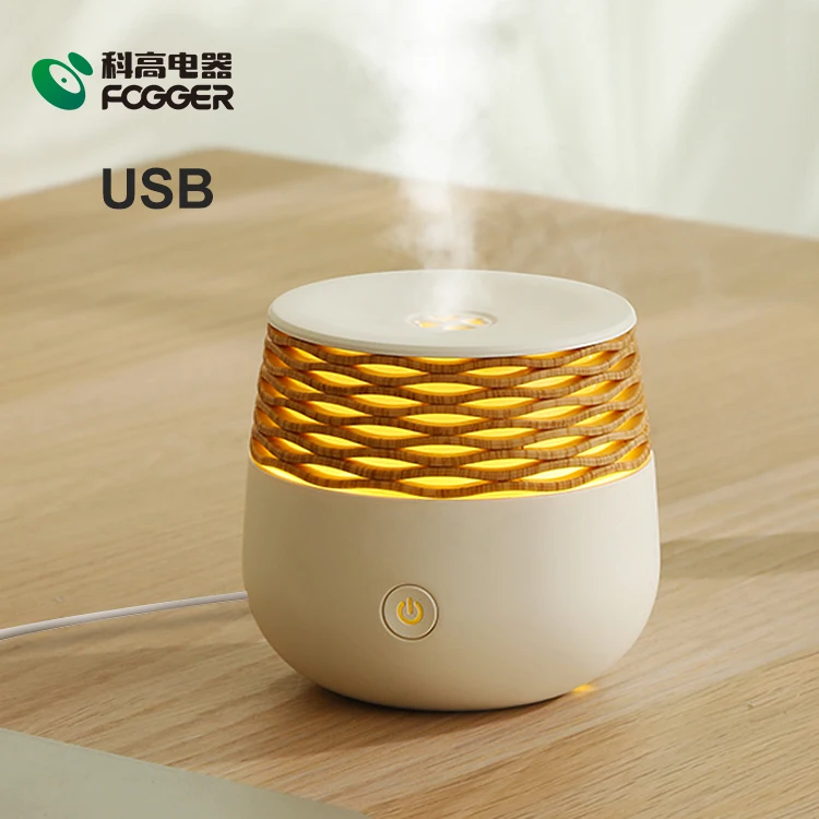 Fashion Personal Space Air Industrial 30ml Wooden Warm Light Usb Aroma Diffuser Flame Humidifier