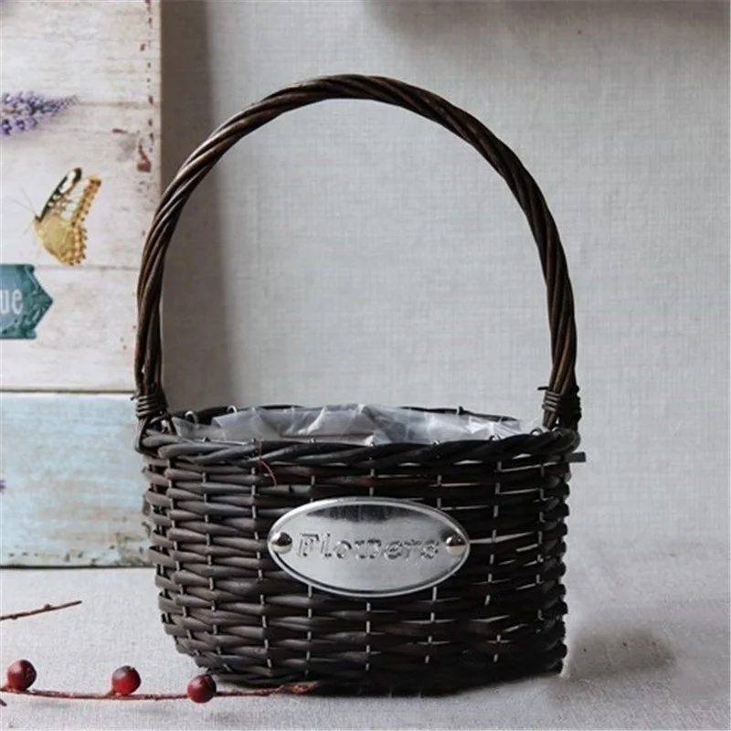 Wicker Basket Hampers White Gray for Garden Flowers Vintage Oval Fiberglass Vintage Clay Flower Pot Accept Customized Logo