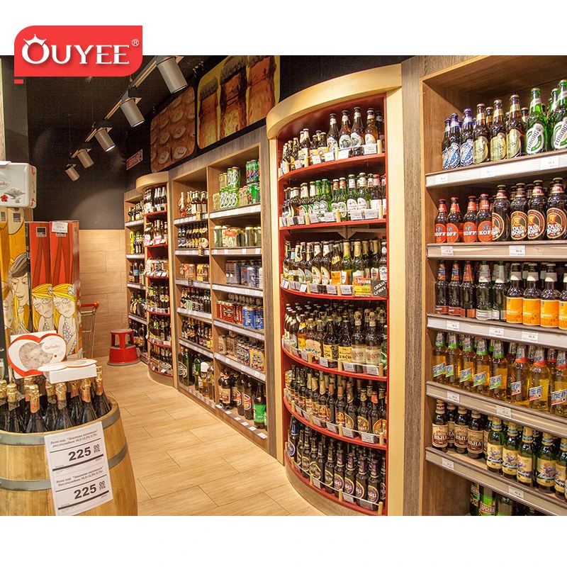 Wooden Wine Store Shelving Whisky Display Rack Liquor Store Interior Design Wine Shop Furniture With Shop Counter