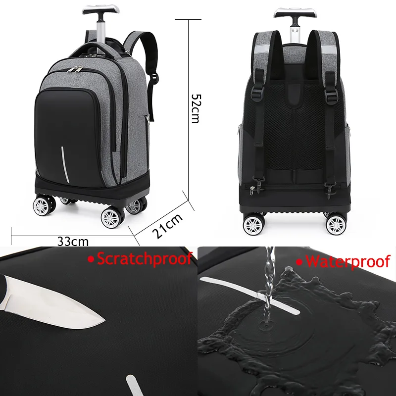 laptop backpack Waterproof 4 Wheeled Trolley Backpack With wheels School Laptop Travel Bag 19 inches Backpack Trolley Travel