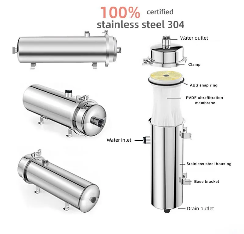 1000L/H housing Ultra filtration water purifier whole house re washable PVDF membrane stainless steel UF water filter for home