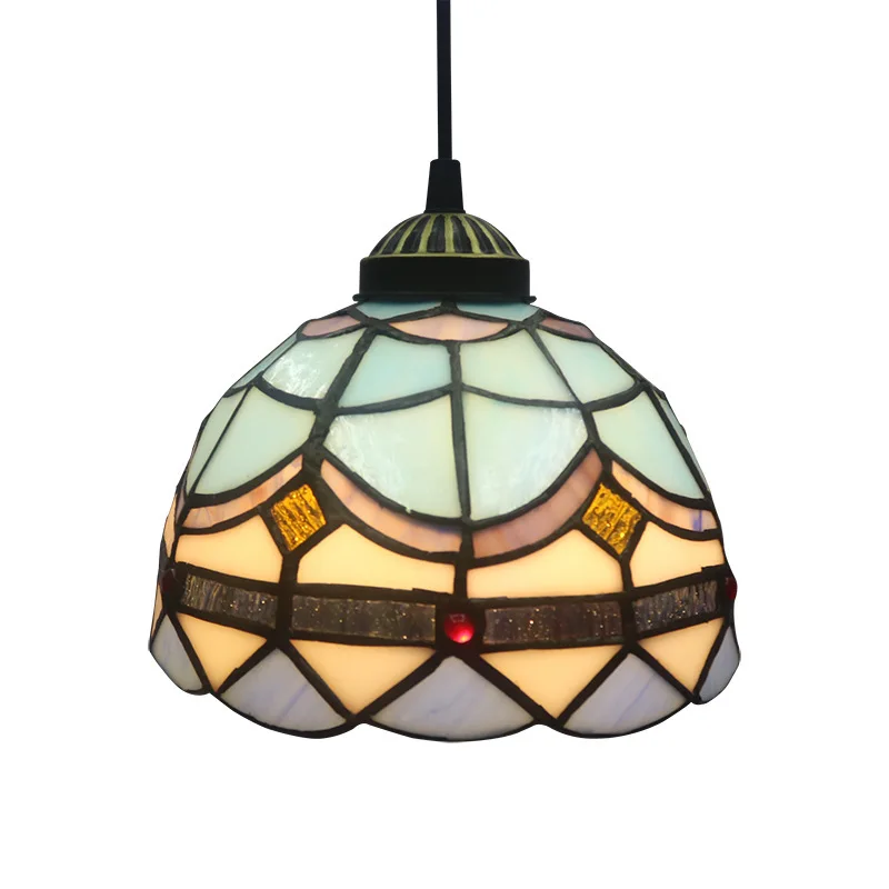 Hot Sales Tiffany Style Pendant Light Vintage E27 Round Rustic Coloured Glass Decoration Chandelier Adjustable Chandelier