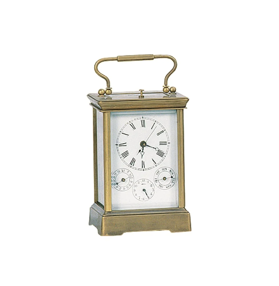 Large French Style Antique Gilt Brass Cased 8 Day Repeater Alarm Chiming Setting Calendar Week Date Function Travel Clock/Watch