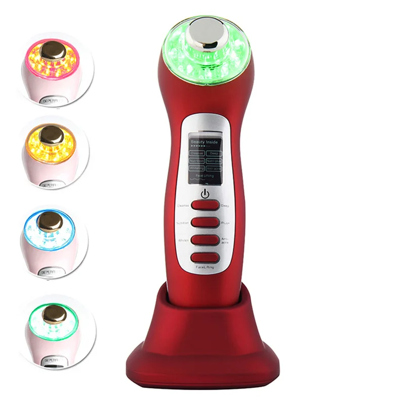 Cool lifing led vibrator hot cold facial massage 6 in 1 lifting face rf ems ultrasonic beauty machine